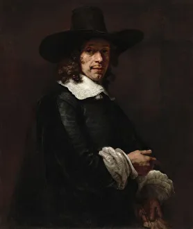 Rijn Rembrandt Harmensz Van Gallery: Portrait of a Gentleman with a Tall Hat and Gloves, c. 1656 / 1658