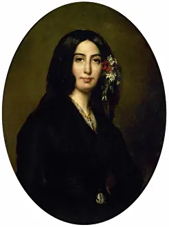 Chopin Prints: Portrait of George Sand, 1837-1839. Creator: Charpentier, Auguste (1815-1880)