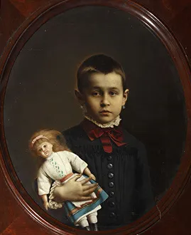 Sergiyev Posad Prints: Portrait of a Girl With Doll In Her Hand
