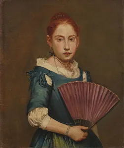 Womans Portrait Prints: Portrait of a girl with a fan, ca 1725-1730. Creator: Ceruti, Giacomo Antonio (1698-1767)