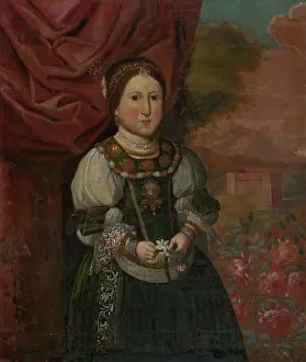 Eastern European Prints: Portrait of a girl in a landscape, 1660-1670. Creator: Monogrammist P. B