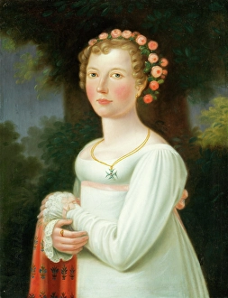 Pendant Prints: Portrait of a Girl in a White Dress, 1800-1820. Creator: Unknown