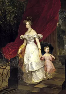 Images Dated 15th March 2011: Portrait of Grand Duchess Elena Pavlovna of Russia (1807-1873) with her daughter Maria, 1830