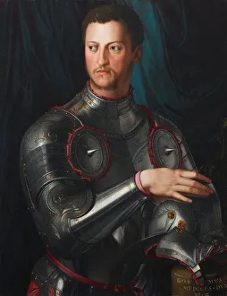 Portrait of Grand Duke of Tuscany Cosimo I de Medici (1519-1574) in armour, ca 1545. Artist: Bronzino, Agnolo (1503-1572)
