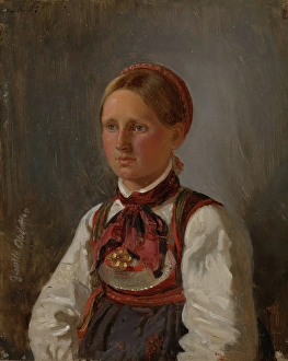 Nasjonalmuseet Prints: Portrait of Gunild Olsdatter from Tinn, 1848. Creator: Adolph Tidemand