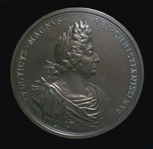 Louis Dieudonn Prints: Portrait head on a medal of Louis XIV, 17th century