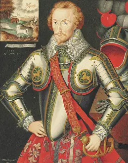 Gold Und White Colours On Paper Prints: Portrait of Henry Windsor, 5th Baron Windsor (1562-1605)