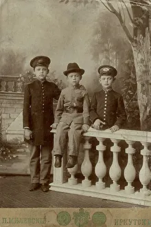 Irkutsk Prints: Portrait of three high school students, 1900. Creator: PA Milevskii