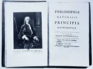 Newton Gallery: Portrait of Isaac Newton in an edition of his book Mathematical Principles of Natural