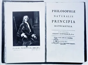 Newton Prints: Portrait of Isaac Newton in an edition of his book Mathematical Principles of Natural