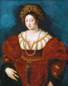 Art History Museum Prints: Portrait of Isabella d Este (1474-1539) in Red. After Titian, c. 1605. Creator: Rubens