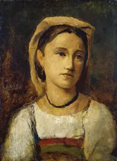 Sadness Prints: Portrait of an Italian Girl, 1870. Creator: Jean-Baptiste-Camille Corot