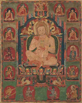 Tantra Collection: Portrait of Jnanatapa Attended by Lamas and Mahasiddhas, ca. 1350. Creator: Unknown