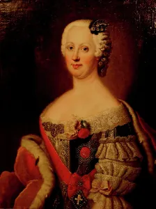 Portrait of Johanna-Elizabeth, Electress of Anhalt-Zerbst (1712-1760), Mother of Catherine II, 1740s. Artist: Pesne, Antoine (1683-1757)