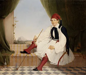 Huqqa Pipe Collection: Portrait of John B. Carmac, in Greek Evzone Costume, 1853. Creator: Walter Gould