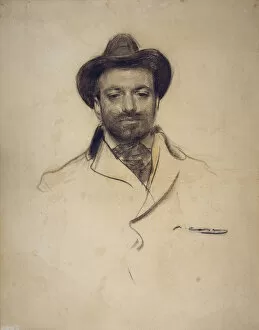 Coal With Pastel On Paper Gallery: Portrait of Josep Maria Sert (1874-1945). Artist: Casas, Ramon (1866-1932)