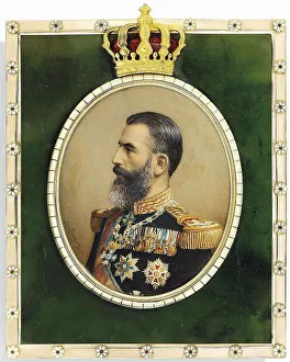 Gouache On Horn Prints: Portrait of King Carol I of Romania (1839-1914)