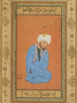 Portrait of a kneeling holy man, from the Prince Salim Album, c. 1556-60; border c