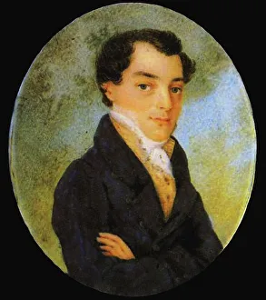 Gouache On Horn Prints: Portrait of Kondraty Fyodorovich Ryleyev (1795-1826), after 1826. Artist: Anonymous