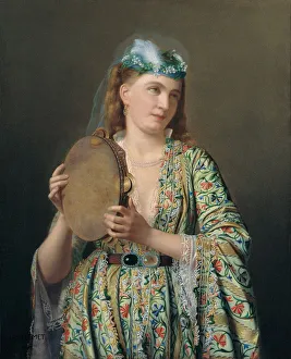 Portrait of a Lady of the Court Playing the Tambourine, Second Half of the 19th cen Artist: Guillemet, Pierre Desire (1827-1878)