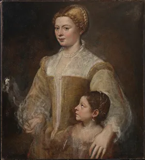 Titian 1488 1576 Prints: Portrait of a Lady and her Daughter, c 1550. Creator: Titian (1488-1576)