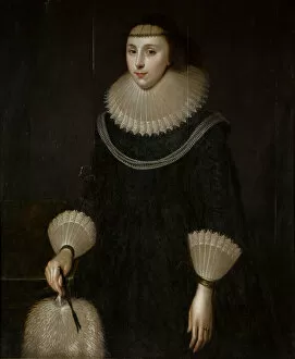 Jacobean Gallery: Portrait Of A Lady With A Fan, 1600-1650. Creator: Unknown