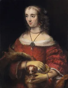 Lap Dog Prints: Portrait of a Lady with a Lap Dog, ca 1665. Artist: Rembrandt van Rhijn (1606-1669)
