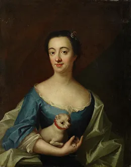 Lapdog Prints: Portrait with a lady with lapdog, 1720-1781. Creator: Johan Henrik Scheffel