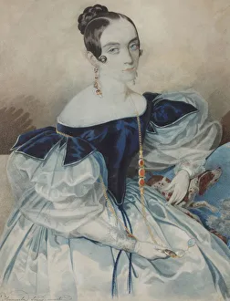 Specs Prints: Portrait of a Lady with a Lorgnette, 1830s. Creator: Hampeln, Carl, von (1794-after 1880)