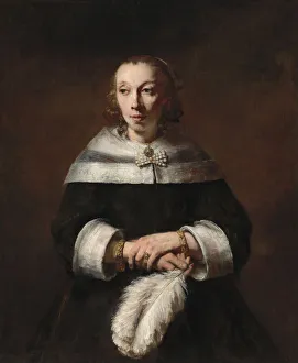 Rijn Rembrandt Harmensz Van Gallery: Portrait of a Lady with an Ostrich-Feather Fan, c. 1656 / 1658