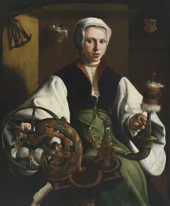 Spinning Prints: Portrait of a Lady spinning, 1531. Creator: Maerten van Heemskerck