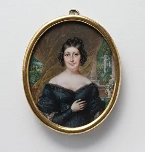 Hand On Chest Prints: Portrait of a lady wearing black dress, c1810s. Creator: J Lecourt