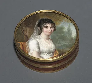 Early 19th Century Prints: Portrait of a Lady in a White Dress Seated in a Landscape