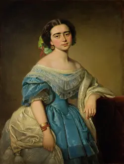 Satin Prints: Portrait of Leontyna Aniela Aszpergerowna, 1855. Creator: Alojzy Rejchan