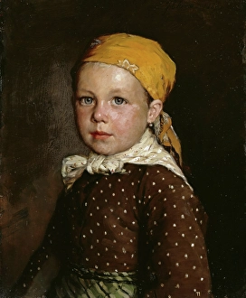 Oil On Wooden Board Prints: Portrait of a little Girl, 1880. Creator: Jahn Ekenaes