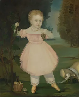 Picking Prints: Portrait of a Little Girl Picking Grapes, 1840-50. Creator: Unknown
