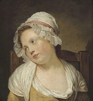Greuse Jean Baptiste Prints: Portrait of a little girl in a white cap. Creator: Ecole Francaise