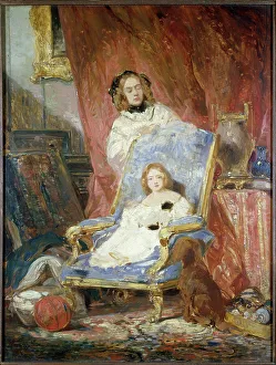 Louis Gabriel Eugene Isabry Prints: Portrait de Madame Isabey et de sa fille, c1840. Creator: Eugene Isabey