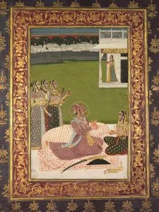 Rajasthan Collection: Portrait of Maharaja Savant Singh with Consort, Bani Thani, mid-1700s. Creator: Nihal Chand