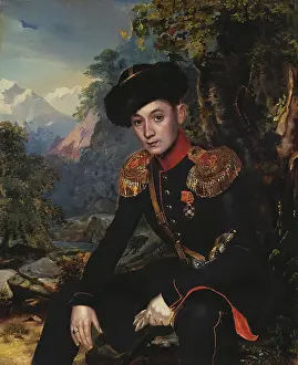 Sitting On Ground Prints: Portrait of Major M.L.Dubelt, 1850. Creator: Grigory Gagarin