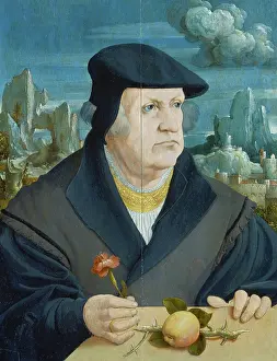 Overcoat Prints: Portrait of a Man in a Landscape holding a Carnation, c1520-1530. Creator: Gerlach Flicke