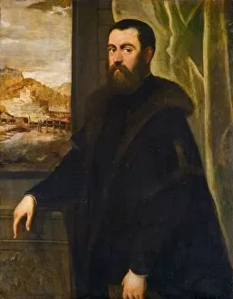 Giacomo Tintoretto Gallery: Portrait of a Man with a Landscape View, 1552 / 1556. Creators: Jacopo Tintoretto