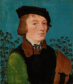 Grien Hans Baldung Prints: Portrait of a Man in Front of a Rose Hedge, 1512-1513. Creator: Hans Baldung