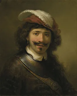 Flinck Prints: Portrait of a Man Wearing a Gorget and a Plumed Hat, 1636