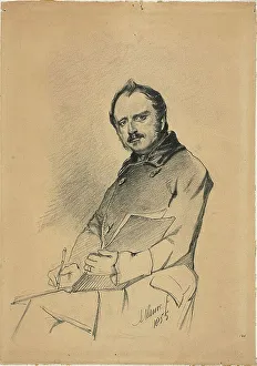Notebook Prints: Portrait of a Man Writing, 1855. Creator: Anton Mauve
