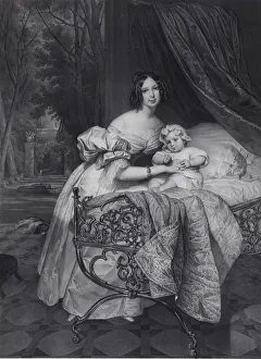 Portrait of Maria Irineevna Buteneva, nee Chreptowicz (1811-1890) with Daughter Maria (1835-1905), 1 Artist: Noel, Leon (1807-1884)
