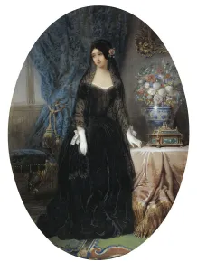 Portrait of Marie Duplessis (1824-1847), La Dame aux Camelias, c. 1840. Artist: Olivier, Jean-Charles (active 1840s) Portrait of Marie Duplessis (1824-1847), La Dame aux Camelias, c. 1840. Artist: Olivier, Jean-Charles (active 1840s)