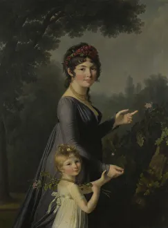 Portrait of Marie Genevieve Lemoine with her daughter Anne Aglae Deluchi in a park