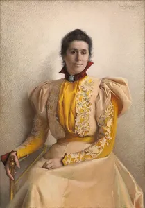 Floral Dress Prints: Portrait of Marthine Cappelen Hjort, b. Kiaer, 1897. Creator: Asta Norregaard