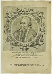Zsamboky Janos Prints: Portrait of Matthiolus, published 1574. Creators: Unknown, Johannes Sambucus